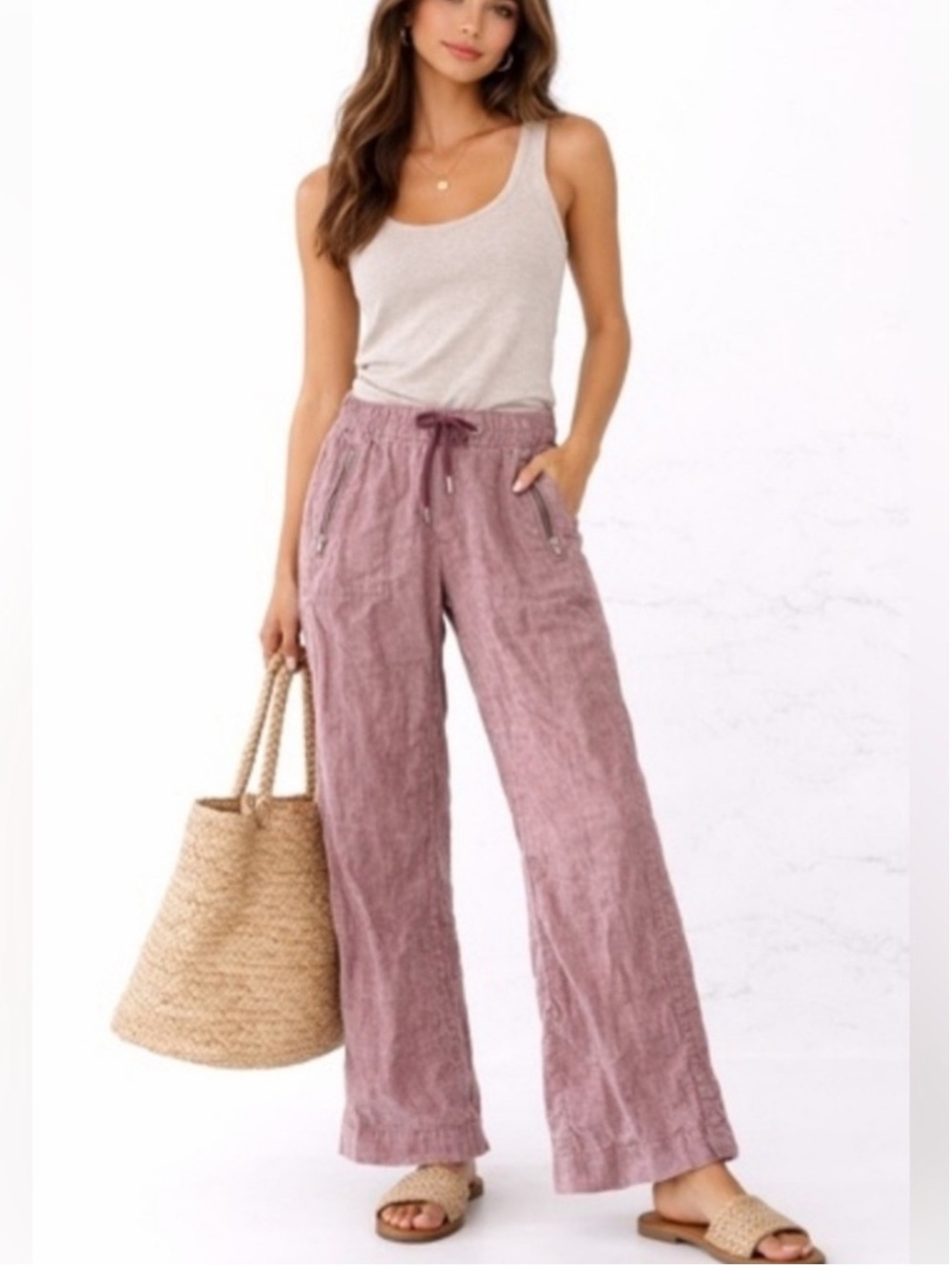 Athleta Wide Leg Drawstring Pants in Dusty Rose